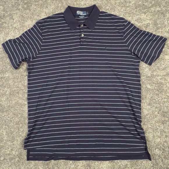 POLO RALPH LAUREN SHIRT Men's Large Navy Blue Striped Golf Short Sleeve Polo - Picture 2 of 7